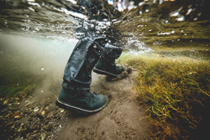 Boots walking under water.