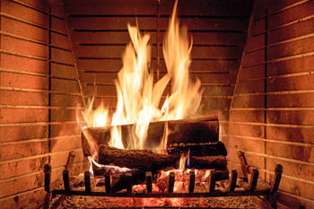 Fire on logs in fireplace