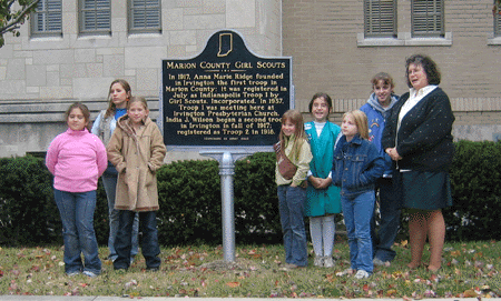 Noraleen A. Young (right), the marker applicant, with Irvington area Girl Scouts.