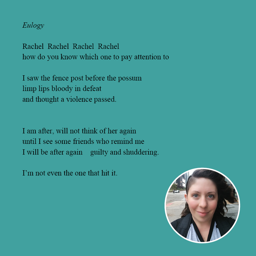 Woman with shoulder length dark hair; poem work sample
