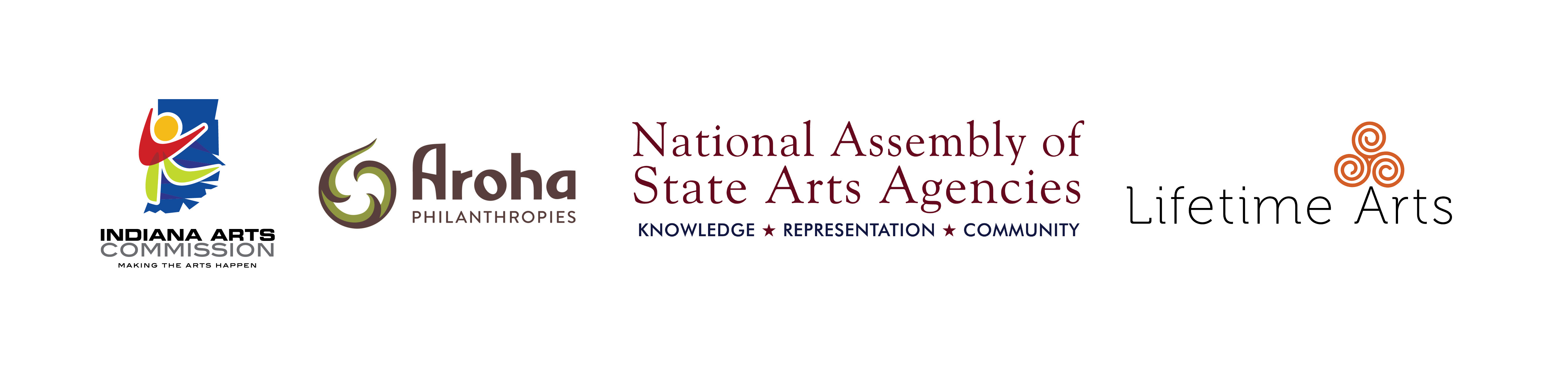 IAC, Aroha Philanthropies, National Assembly of State Arts Agenices, and Lifetime Arts Logs