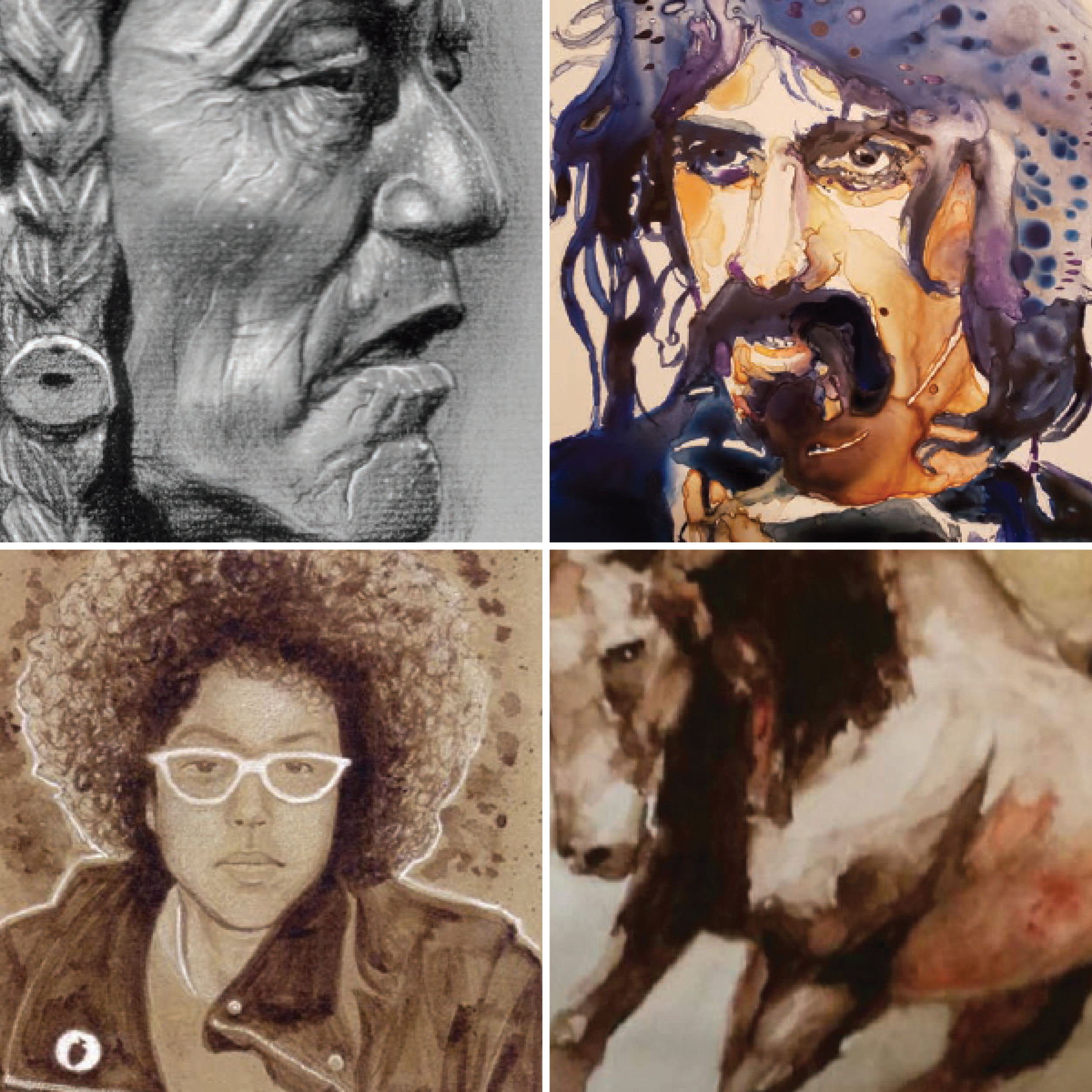 Collage of drawings, paintings