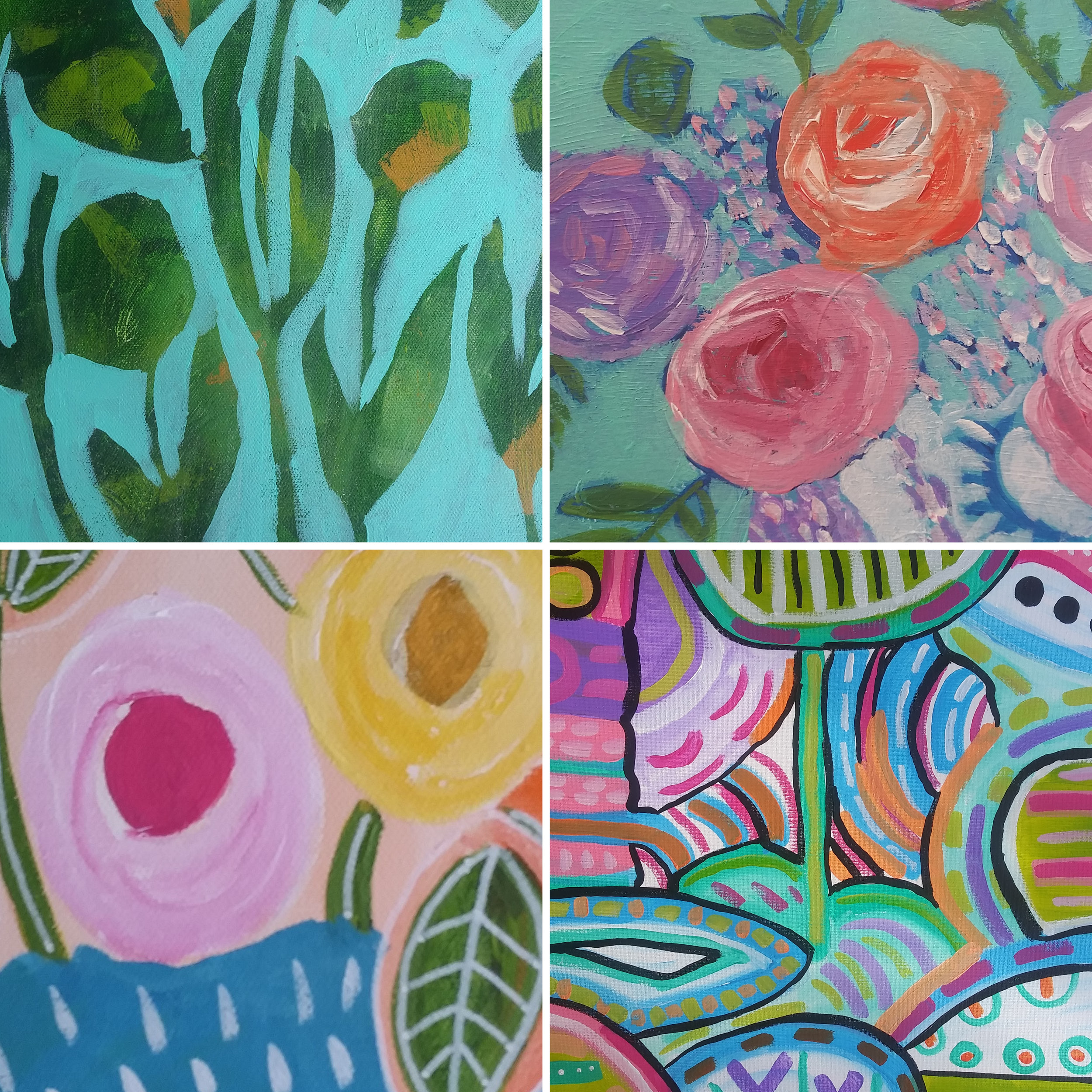 Collage of floral paintings
