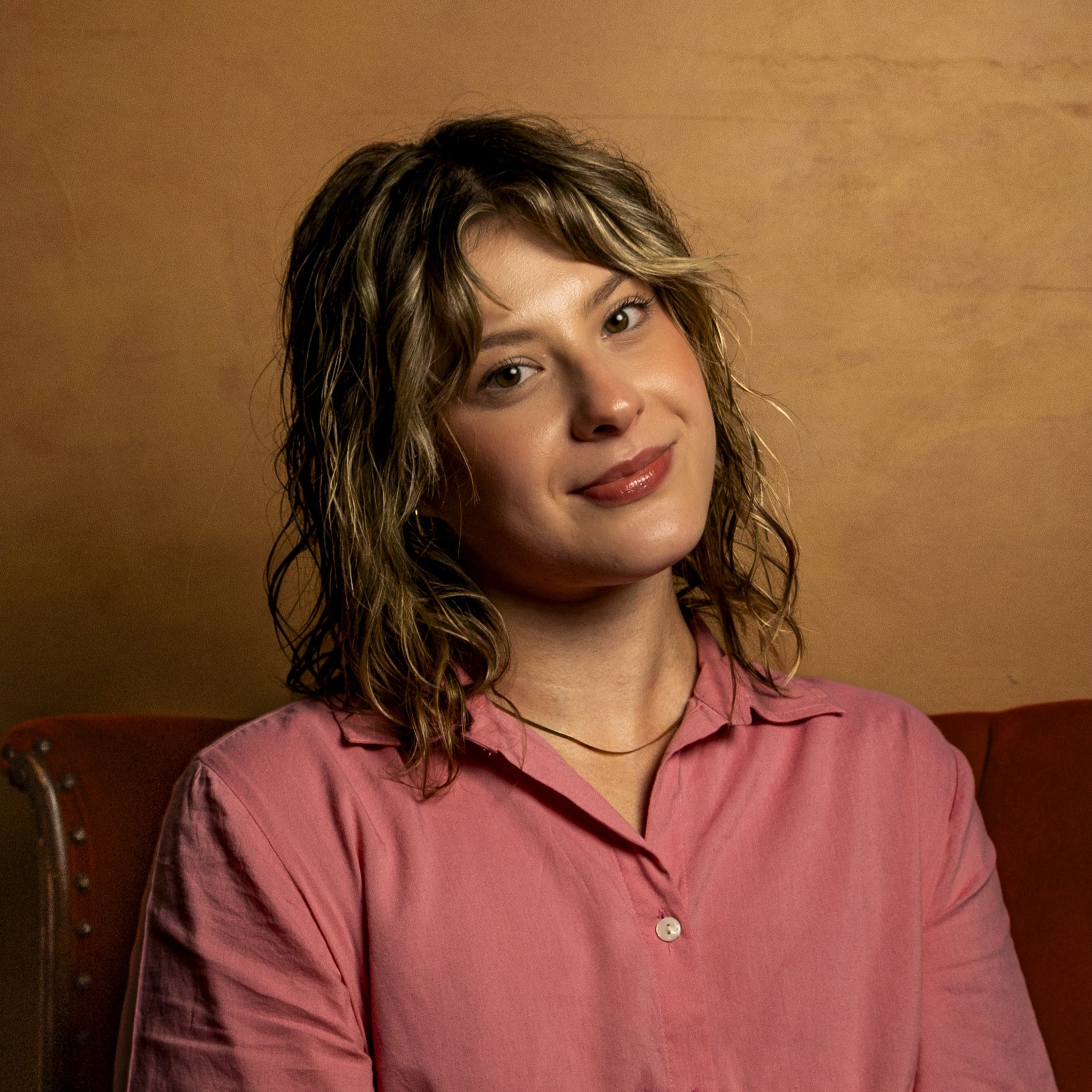 Woman in pink shirt
