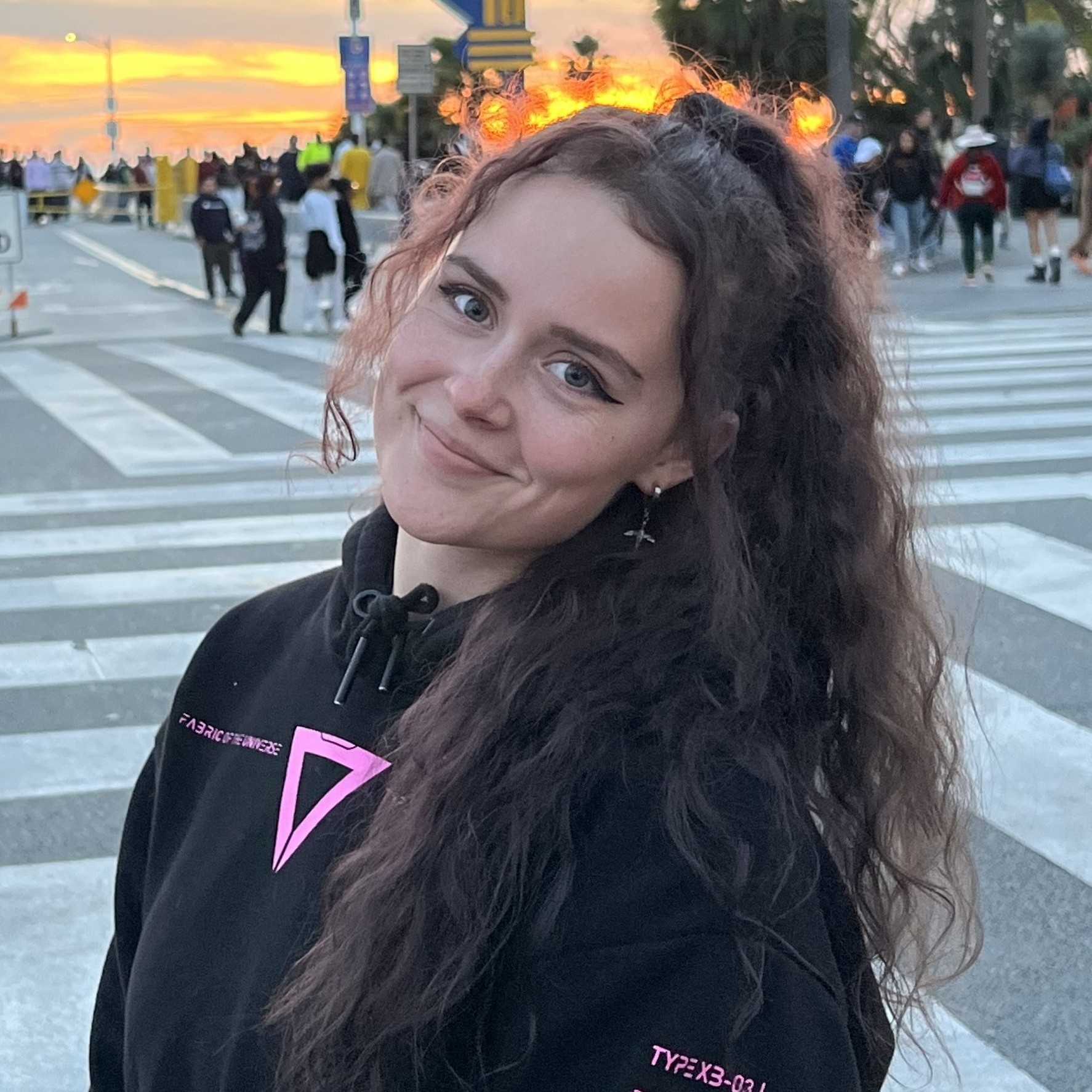 Woman standing in front of crosswalk
