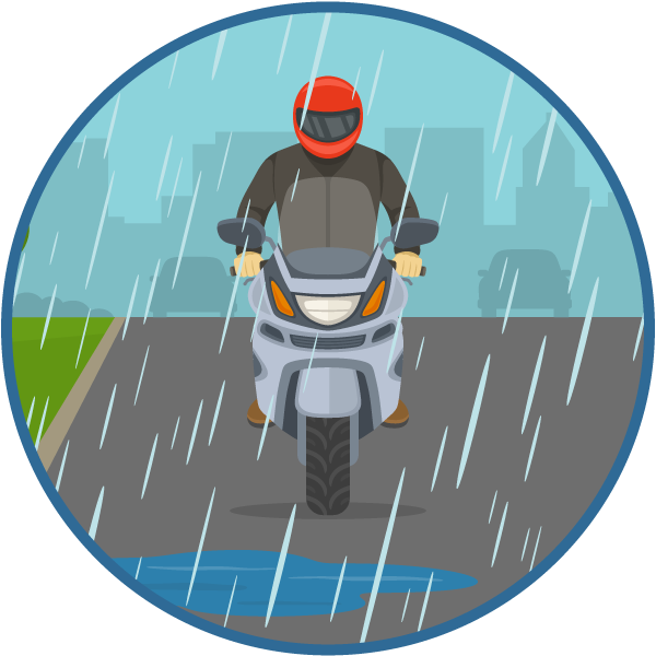 Motorcycle driving in the rain
