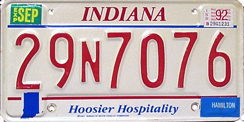 1992 United States Indiana Bartholomew County Trailer License Plate 71443A