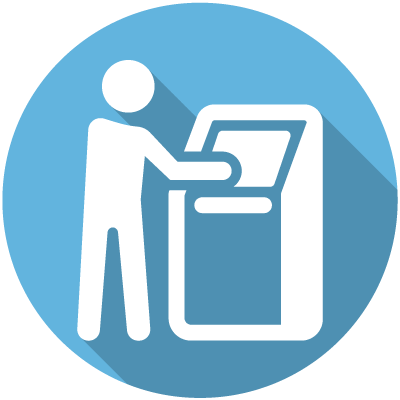 icon showing a person standing at a kiosk