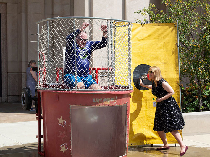 Commissioner Lacy in the dunk tank
