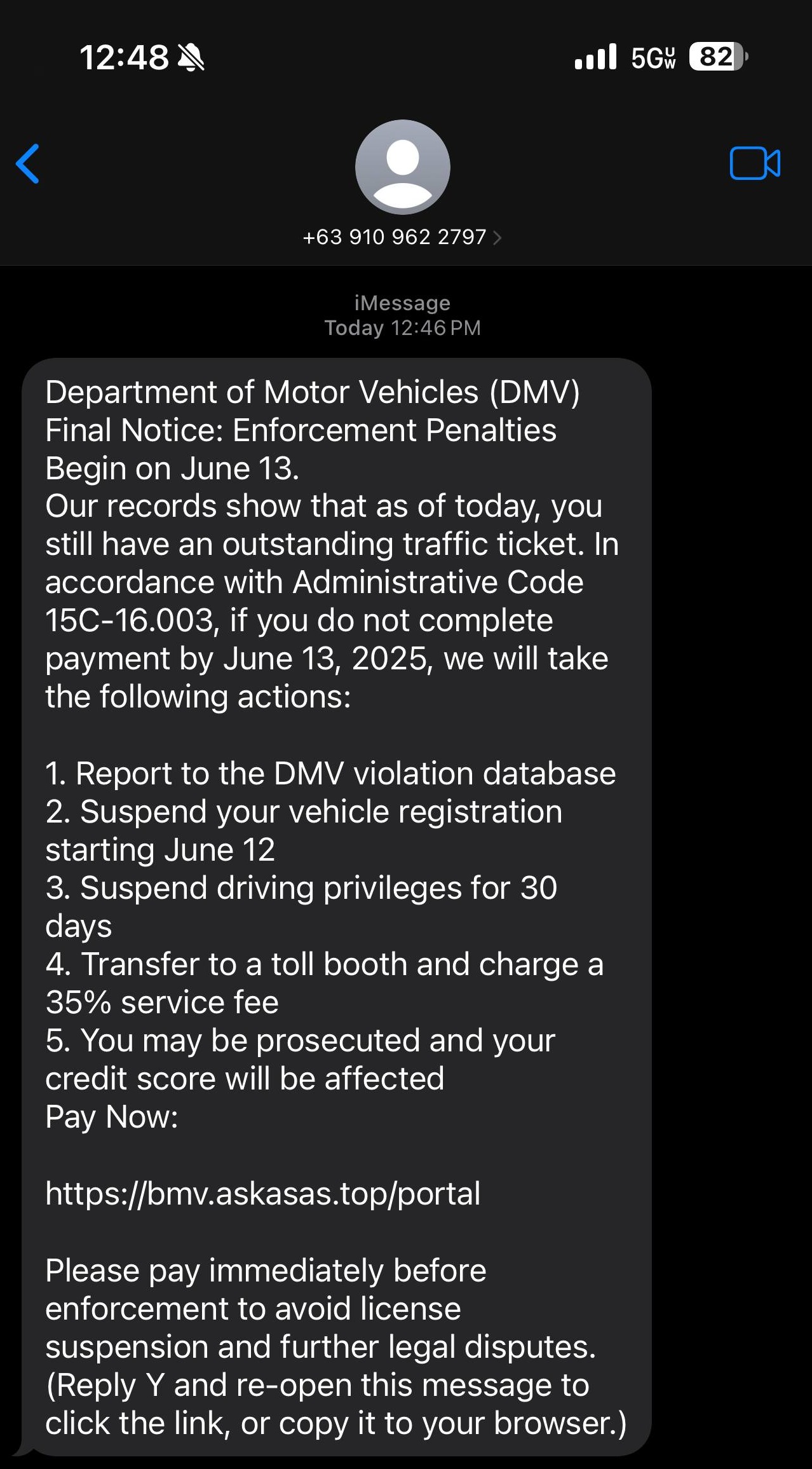 Department of Motor Vehicles text scam