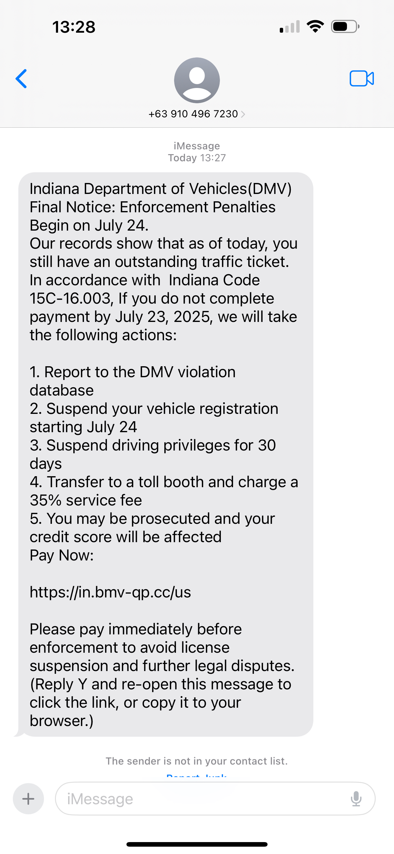 scam txt msg screen shot