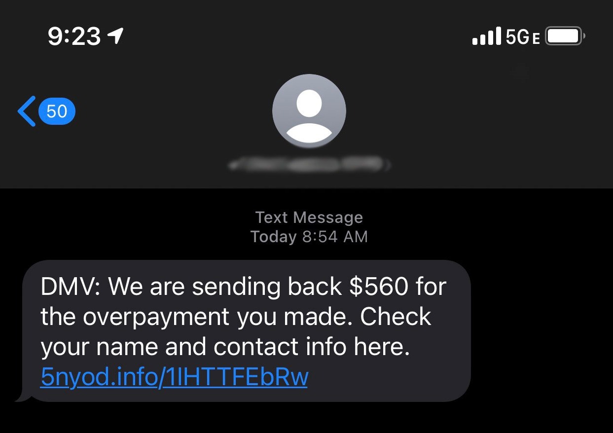 scam text message example