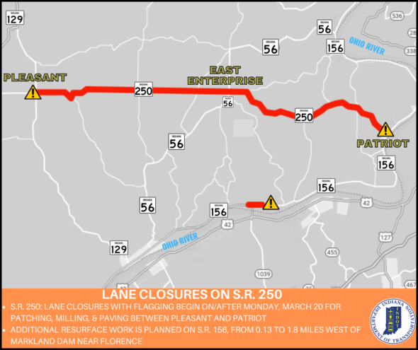 Lane Closurers on S.R. 250