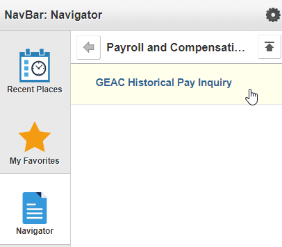 GEAC Historical Pay Inquiry tab.