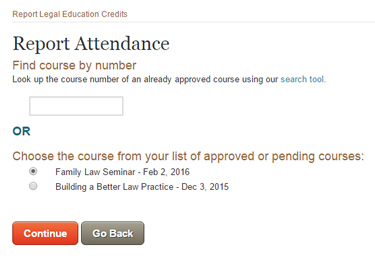 Screen shot of course search and list