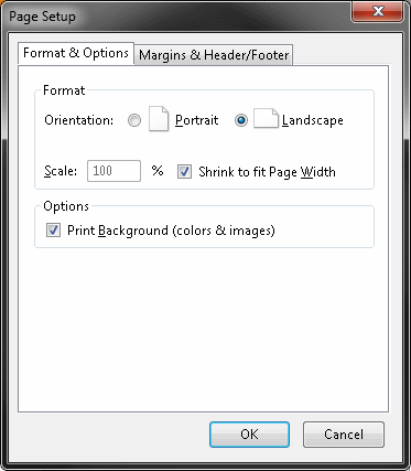 Firefox print settings