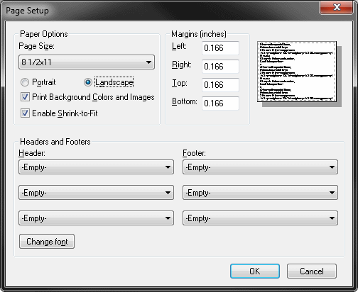 IE print settings