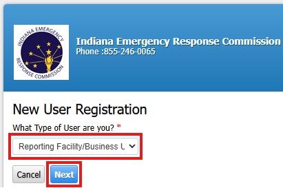 Screenshot of Hazconnect Type of User Question