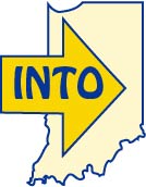 An arrow with "into" on it pointing into Indiana