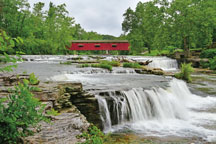 The historic Cataract Falls Covered Bridge spans Mill Creek’s flow through Cataract Falls State Recreation Area. Photo by John Maxwell.