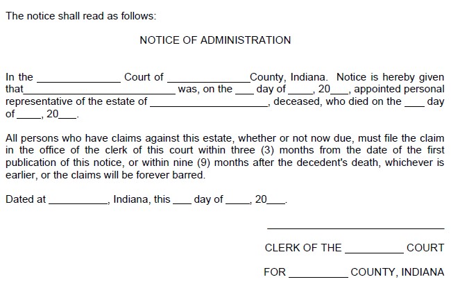 Notice of Administration