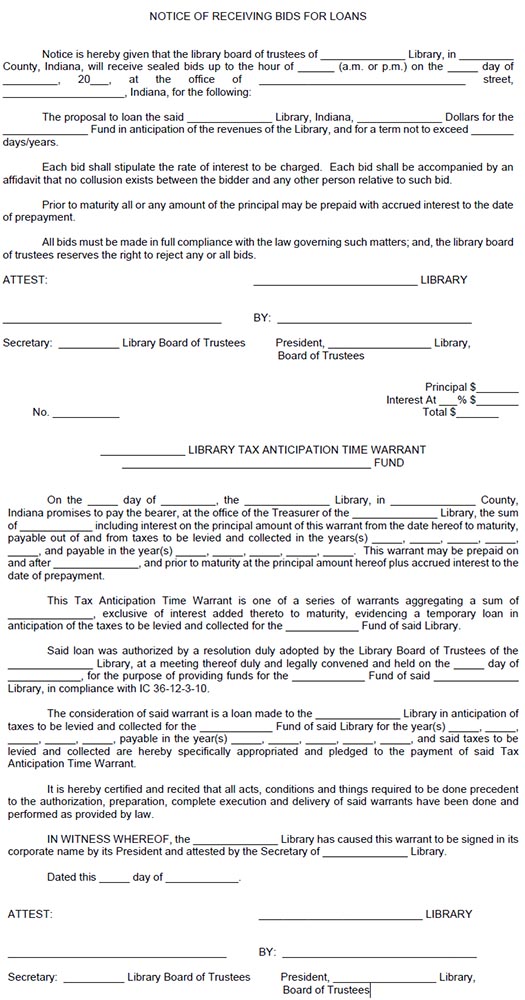 Notice of Receiving Bids for Loans