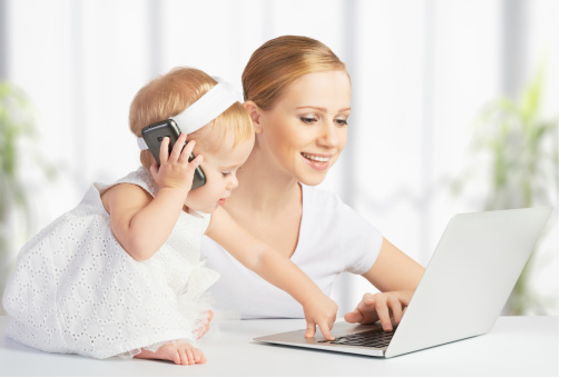 Mom and Baby at Computer