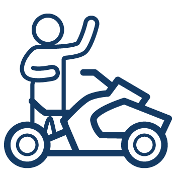 icon of a motorcycle rider coach with a three wheel bike