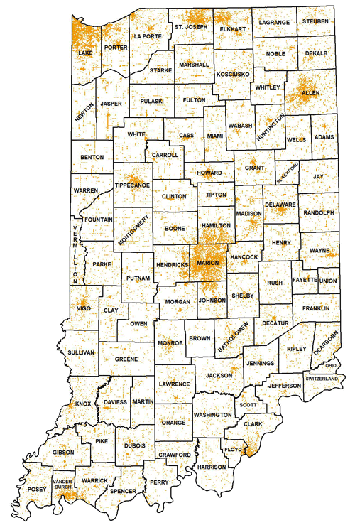 Map of urban areas