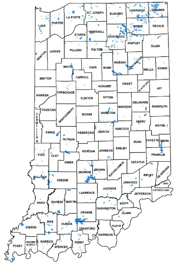 map of indiana show lake and reservoirs