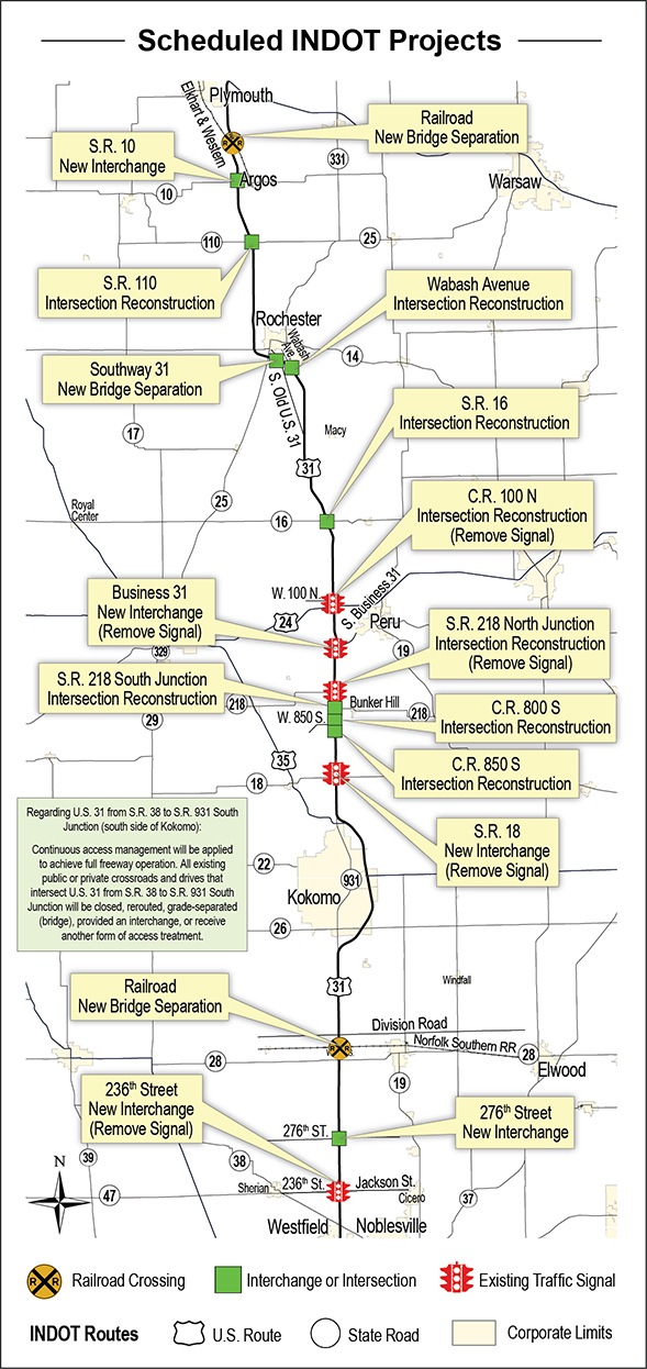 Map of INDOT's scheduled projects.