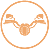 Icon showing motorcycle handlebars, mirrors, and headlight.