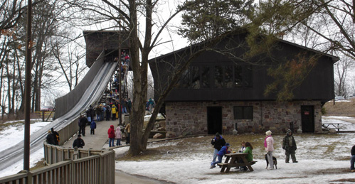 front of toboggan and warming hut