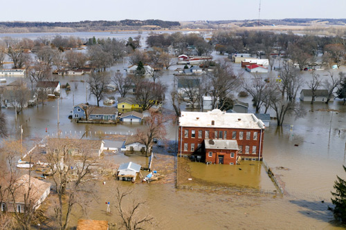 Small town with flooded street