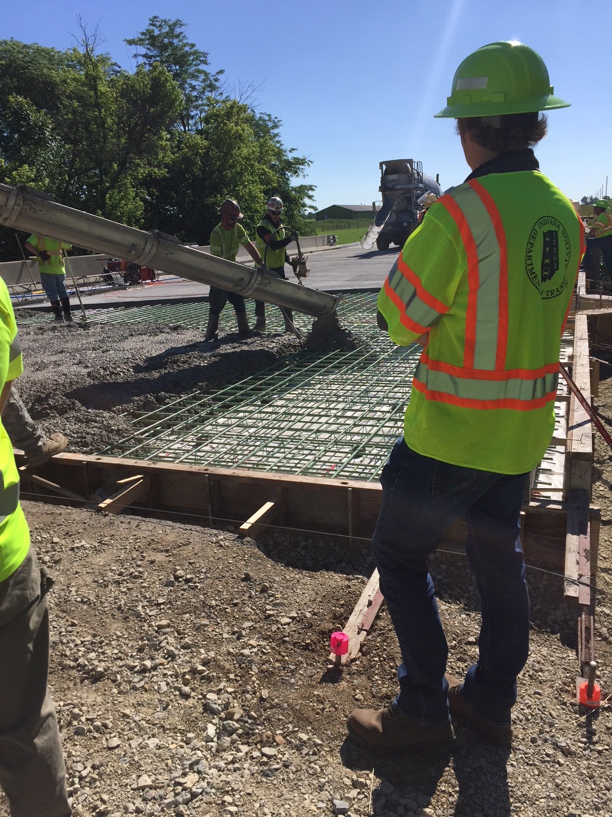 INDOT team performing a deck pour.