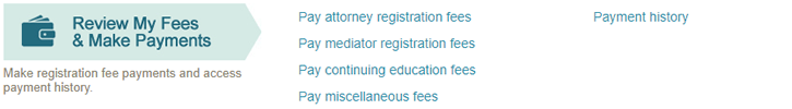 Example of fee payment section of portal dashboard