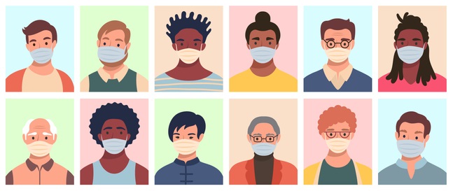 diverse group of people masked