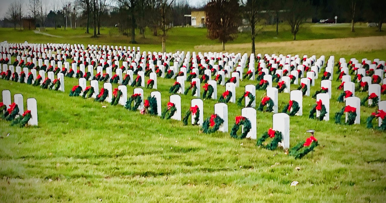 Wreaths on the graves at the cemetery