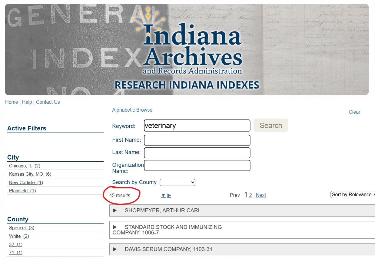 Veterinary Results Research Index