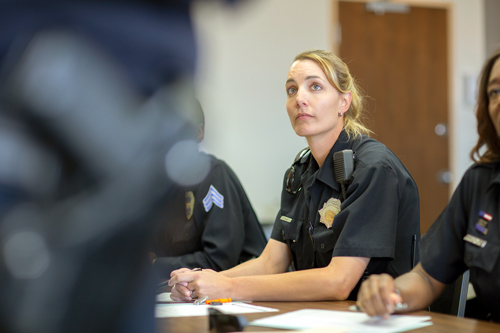 Police officer student in a class