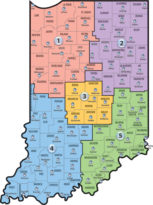 Indiana Map with County Offices