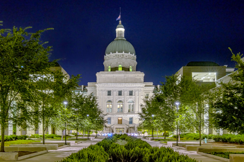 Indiana state capitol building at night