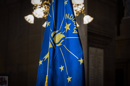 Indiana state flag on flagstand