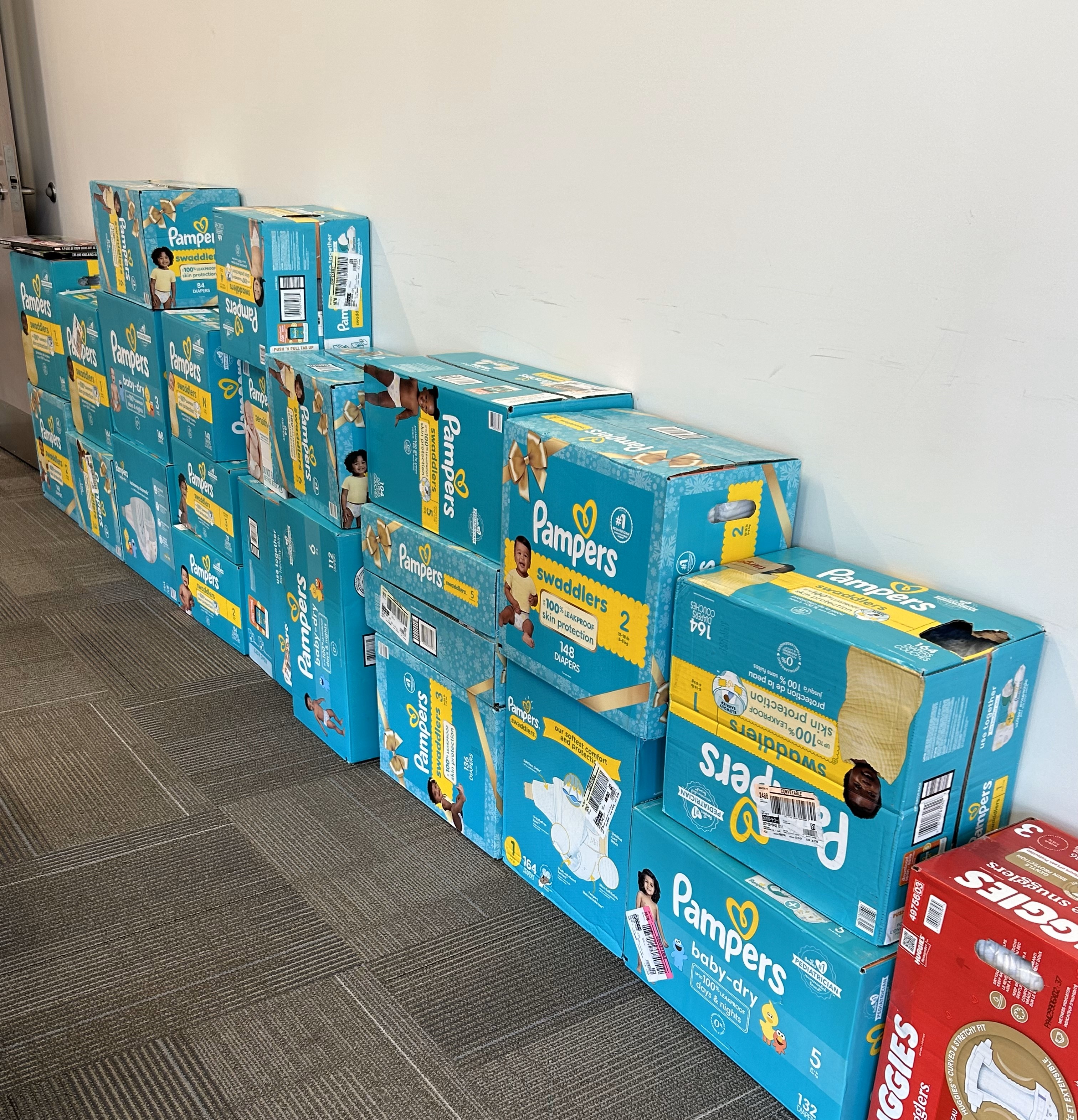 Diapers waiting to be distributed to Monroe County families