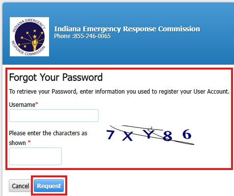 Screenshot of Hazconnect Forgot Your Password with Captcha