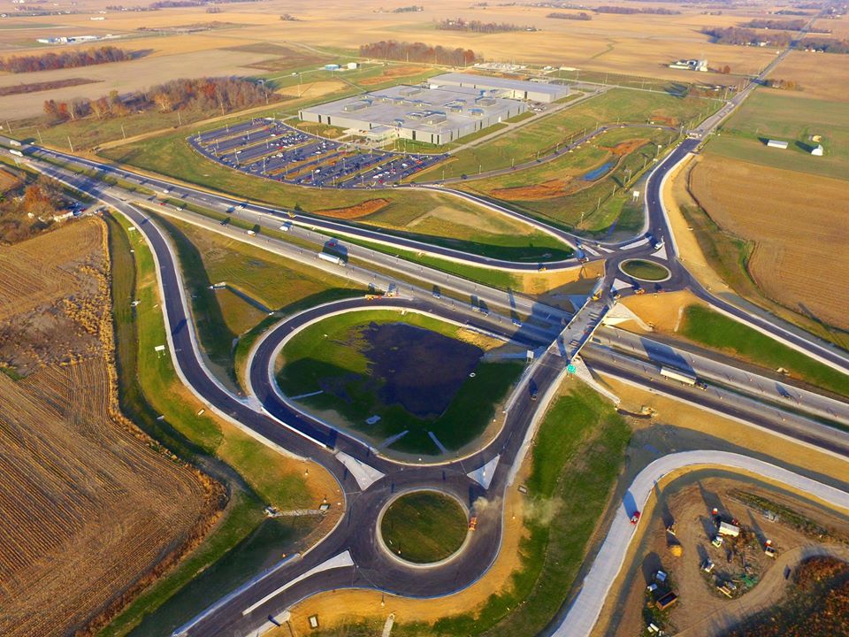 Aerial view of roadways.