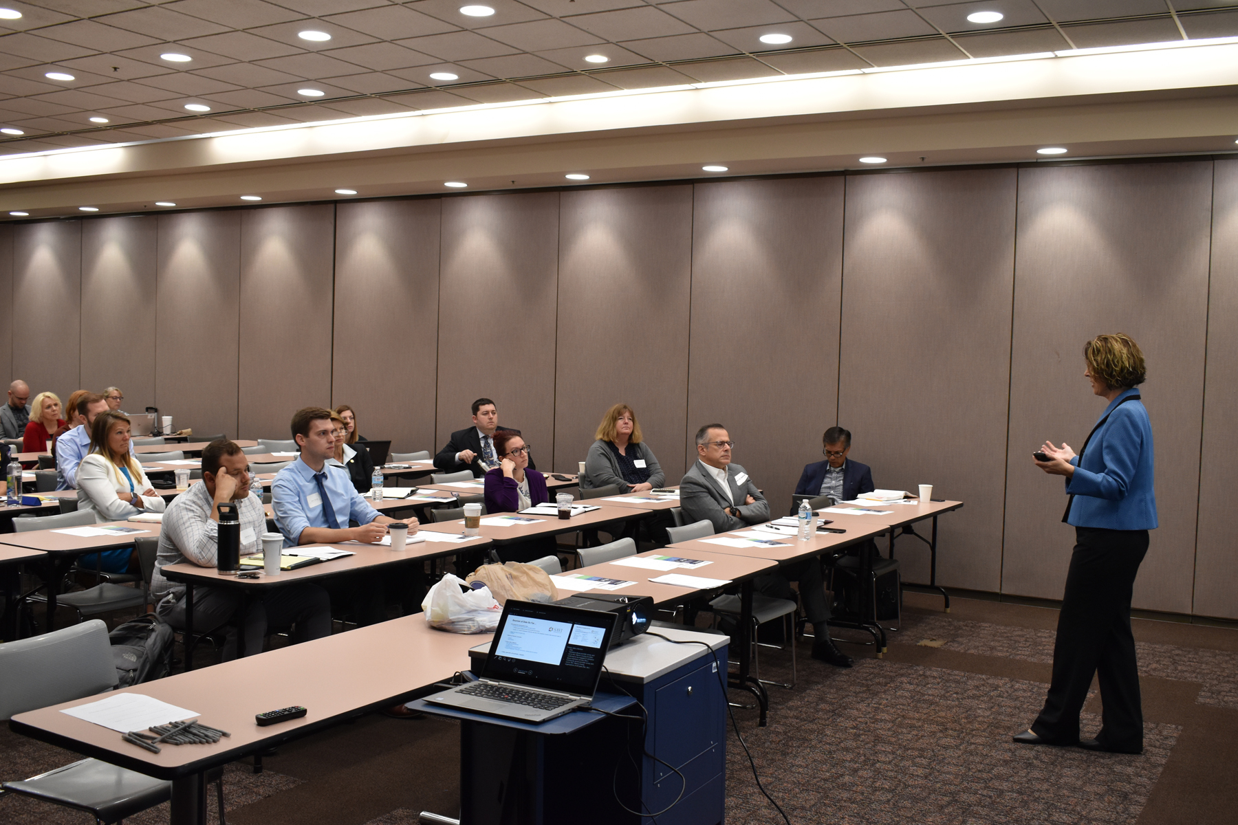 Attendees listen to Sharon Kandris of the Polis Center of IUPUI. 