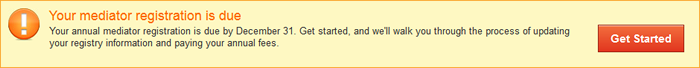 Figure of banner indicating registration is due with get started button