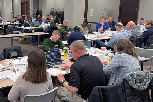 Groups of people at tables