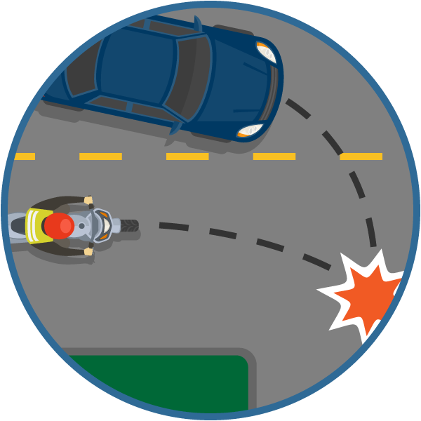 Vehicle turning into motorcyclist's lane